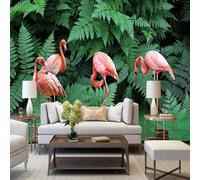 XLMING Hermosas Plantas Tropicales Bosque Hojas Verdes Flamencos 3D Papel Pintado Pared Premium Textura Seda Estudio Comedor Vinilos Dormitorio Sofás TV Cocina-250cm×170cm