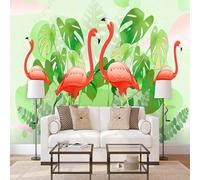 XLMING Hermosas Plantas Tropicales Monstera Hojas Verdes Flamencos 3D Papel Pintado Pared Premium Textura Seda Estudio Comedor Vinilos Dormitorio Sofás TV Cocina-350cm×256cm