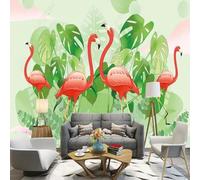 XLMING Hermosas Plantas Tropicales Monstera Hojas Verdes Flamencos 3D Papel Pintado Tapiz Textura de Seda Oficina Comedor Sofá Dormitorio Sala Estar TV Fondo Pantalla-400cm×280cm