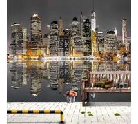 XLMING Hermoso Acuático Ciudades Edificios Altos Arquitectura Noche 3D Papel Pintado Tapiz Textura de Seda Oficina Comedor Sofá Dormitorio Sala Estar TV Fondo Pantalla-430cm×300cm