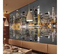 XLMING Hermoso Agua Ciudades Edificios Arquitectura Noche Papel Pintado 3D Seda De Lujo Pared Estudio Comedor Sofa Dormitorio Madera Salon Tv Decorativo-430cm×300cm