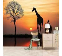 XLMING Hermoso Árbol De Jirafa Animal Crepúsculo 3D Papel Pintado Pared Premium Textura Seda Estudio Comedor Vinilos Dormitorio Sofás TV Cocina-400cm×280cm