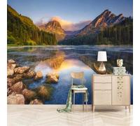 XLMING Hermoso Atardecer Bosque Montañas Amanecer Río 3D Papel Pintado Tapiz Textura de Seda Oficina Comedor Sofá Dormitorio Sala Estar TV Fondo Pantalla-150cm×105cm