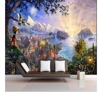 XLMING Hermoso Caricaturesco Montañas Altas Pueblos Arquitectura Mar 3D Papel Pintado Tapiz Textura de Seda Oficina Comedor Sofá Dormitorio Sala Estar TV Fondo Pantalla-250cm×170cm