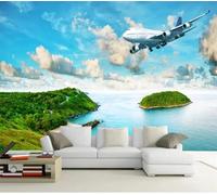 XLMING Hermoso Cielo Azul Nubes Blancas Mar Islas Aviones 3D Papel Pintado Lujo Casa Sala Decoración Estar Comedor Sofá Dormitorio TV Fondo de Pared-150cm×105cm