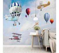 XLMING Hermoso Colorido Dibujos Animados Aviones Globos Aerostáticos Nubes Blancas 3D Papel Pintado Pared Premium Textura Seda Estudio Comedor Vinilos Dormitorio Sofás TV Cocina-200cm×140cm