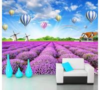 XLMING Hermoso Lavanda Arcoíris Globo Aerostático Paisaje Campestre 3D Papel Pintado Pared Premium Textura Seda Estudio Comedor Vinilos Dormitorio Sofás TV Cocina-150cm×105cm