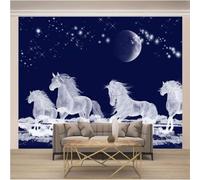 XLMING Hermoso Soñador Estrellado Planeta Caballo Blanco 3D Papel Pintado Tapiz Textura de Seda Oficina Comedor Sofá Dormitorio Sala Estar TV Fondo Pantalla-250cm×170cm