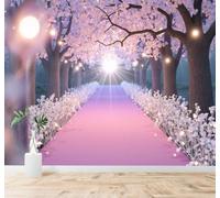 XLMING Hermoso Túnel De Cerezos En Flor Luces Alfombras Rosas Amplitud Del Espacio 3D Papel Pintado Pared Premium Textura Seda Estudio Comedor Vinilos Dormitorio Sofás TV Cocina-430cm×300cm