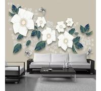 XLMING Hojas Tridimensionales Flores Blancas Mariposas 3D Papel Pintado Tapiz Textura de Seda Oficina Comedor Sofá Dormitorio Sala Estar TV Fondo Pantalla-430cm×300cm