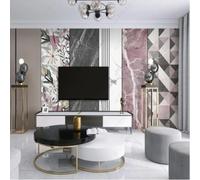 XLMING Imitando Mármol Plantas Flores Geometría Líneas 3D Papel Pintado Tapiz Textura de Seda Oficina Comedor Sofá Dormitorio Sala Estar TV Fondo Pantalla-350cm×256cm