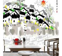 XLMING Ink House Boat Tree Amanecer Pájaro Volador 3D Papel Pintado Pared Premium Textura Seda Estudio Comedor Vinilos Dormitorio Sofás TV Cocina-430cm×300cm