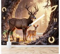XLMING Invierno Una Familia De Ciervos En El Bosque Luz De Velas Nieve 3D Papel Pintado Tapiz Textura de Seda Oficina Comedor Sofá Dormitorio Sala Estar TV Fondo Pantalla-150cm×105cm