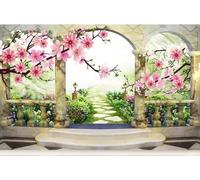 XLMING Jardín Con Arco Floral Rosa Tridimensional 3D Papel Pintado Pared Premium Textura Seda Estudio Comedor Vinilos Dormitorio Sofás TV Cocina-200cm×140cm