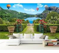 XLMING Jardín Picos Montañosos Lago Cisne Globo Aerostático 3D Papel Pintado Lujo Casa Sala Decoración Estar Comedor Sofá Dormitorio TV Fondo de Pared-430cm×300cm