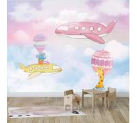 XLMING Jirafa Elefante Avión Globo Aerostático Cielo 3D Papel Pintado Pared Premium Textura Seda Estudio Comedor Vinilos Dormitorio Sofás TV Cocina-200cm×140cm
