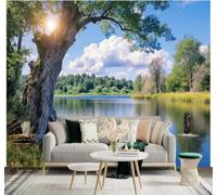 XLMING Lago Tranquilo Cielo Azul Nubes Blancas Bosque Reflejo 3D Papel Pintado Pared Premium Textura Seda Estudio Comedor Vinilos Dormitorio Sofás TV Cocina-200cm×140cm