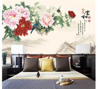 XLMING Lavado De Tinta Pintado A Mano Colinas Peonías De Colores 3D Papel Pintado Pared Premium Textura Seda Estudio Comedor Vinilos Dormitorio Sofás TV Cocina-200cm×140cm