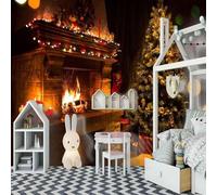 XLMING Llama Chimenea Vela Árbol Verde Arte 3D Papel Pintado Lujo Casa Sala Decoración Estar Comedor Sofá Dormitorio TV Fondo de Pared-150cm×105cm
