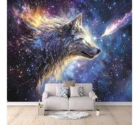 XLMING Lobo Animal Creativo En Un Cielo Estrellado Colorido 3D Papel Pintado Pared Premium Textura Seda Estudio Comedor Vinilos Dormitorio Sofás TV Cocina-300cm×210cm