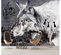 XLMING Lobo Animal Pintado A Mano Sobre Pared De Ladrillo Retro 3D Papel Pintado Tapiz Textura de Seda Oficina Comedor Sofá Dormitorio Sala Estar TV Fondo Pantalla-300cm×210cm