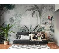 XLMING Loro Retro Pintado A Mano Con Motivos Botánicos Y Cocoteros Papel Pintado 3D Seda De Lujo Pared Estudio Comedor Sofa Dormitorio Madera Salon Tv Decorativo-300cm×210cm