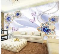 XLMING Lujo Azul Cristal Flores Mariposas Joyería 3D Papel Pintado Lujo Casa Sala Decoración Estar Comedor Sofá Dormitorio TV Fondo de Pared-200cm×140cm