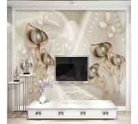 XLMING Lujo Calas Lirios Mariposas Seda Ondas 3D Papel Pintado Tapiz Textura de Seda Oficina Comedor Sofá Dormitorio Sala Estar TV Fondo Pantalla-150cm×105cm