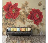XLMING Lujo Clásico Rojo Peonía Flor Mariposa 3D Papel Pintado Tapiz Textura de Seda Oficina Comedor Sofá Dormitorio Sala Estar TV Fondo Pantalla-150cm×105cm