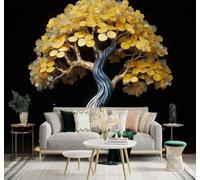 XLMING Lujo Discreto Hojas Doradas Tronco Metálico Hojas Brillantes Arte 3D Papel Pintado Pared Premium Textura Seda Estudio Comedor Vinilos Dormitorio Sofás TV Cocina-250cm×170cm