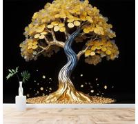 XLMING Lujo Discreto Hojas Doradas Tronco Metálico Hojas Brillantes Arte 3D Papel Pintado Tapiz Textura de Seda Oficina Comedor Sofá Dormitorio Sala Estar TV Fondo Pantalla-300cm×210cm