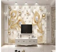 XLMING Lujo Tridimensional Dorado Flores Tapicería 3D Papel Pintado Pared Premium Textura Seda Estudio Comedor Vinilos Dormitorio Sofás TV Cocina-250cm×170cm