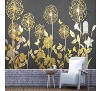 XLMING Lujoso Relieve Plantas Flores Dorado Diente De León 3D Papel Pintado Pared Premium Textura Seda Estudio Comedor Vinilos Dormitorio Sofás TV Cocina-400cm×280cm