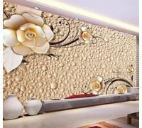 XLMING Lujoso Romántico Dorado Relieve Flores Gotas 3D Papel Pintado Tapiz Textura de Seda Oficina Comedor Sofá Dormitorio Sala Estar TV Fondo Pantalla-200cm×140cm