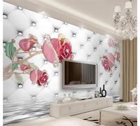 XLMING Lujoso Rosa Rosas Joyas Tapizado Geométrico 3D Papel Pintado Tapiz Textura de Seda Oficina Comedor Sofá Dormitorio Sala Estar TV Fondo Pantalla-300cm×210cm