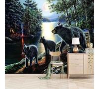 XLMING Luna Bosque Rio Negro Animal Oso 3D Papel Pintado Pared Premium Textura Seda Estudio Comedor Vinilos Dormitorio Sofás TV Cocina-250cm×170cm