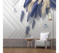 XLMING Luz De Lujo Dibujado A Mano De Oro Azul Plumas Geométrica 3D Papel Pintado Tapiz Textura de Seda Oficina Comedor Sofá Dormitorio Sala Estar TV Fondo Pantalla-250cm×170cm