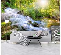 XLMING Luz Del Sol Verde Bosque Cascada Paisaje Natural 3D Papel Pintado Pared Premium Textura Seda Estudio Comedor Vinilos Dormitorio Sofás TV Cocina-250cm×170cm