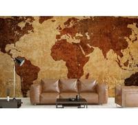 XLMING Mapa Del Mundo Retro Dibujado A Mano En Marrón Papel Pintado 3D Seda De Lujo Pared Estudio Comedor Sofa Dormitorio Madera Salon Tv Decorativo-350cm×256cm