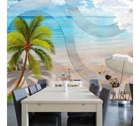XLMING Mar Playa Palmeras Líneas Olas Castillo 3D Papel Pintado Pared Premium Textura Seda Estudio Comedor Vinilos Dormitorio Sofás TV Cocina-300cm×210cm