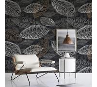 XLMING Minimalismo Vintage Gris Plantas Hojas 3D Papel Pintado Tapiz Textura de Seda Oficina Comedor Sofá Dormitorio Sala Estar TV Fondo Pantalla-400cm×280cm