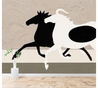 XLMING Minimalista Abstracto Blanco Y Negro Caballos Al Galope Arte 3D Papel Pintado Tapiz Textura de Seda Oficina Comedor Sofá Dormitorio Sala Estar TV Fondo Pantalla-350cm×256cm