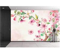 XLMING Minimalista Botánico Hojas Verdes Rosa Floral 3D Papel Pintado Pared Premium Textura Seda Estudio Comedor Vinilos Dormitorio Sofás TV Cocina-200cm×140cm