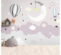 XLMING Minimalista Caricaturesco Globo Aerostático Luna Nubes 3D Papel Pintado Tapiz Textura de Seda Oficina Comedor Sofá Dormitorio Sala Estar TV Fondo Pantalla-350cm×256cm