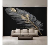 XLMING Minimalista Creativo Negro Dorado Pluma 3D Papel Pintado Pared Premium Textura Seda Estudio Comedor Vinilos Dormitorio Sofás TV Cocina-350cm×256cm