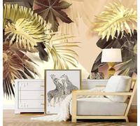 XLMING Minimalista Creativo Vegetal Hojas Doradas Artístico 3D Papel Pintado Lujo Casa Sala Decoración Estar Comedor Sofá Dormitorio TV Fondo de Pared-300cm×210cm