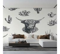 XLMING Minimalista Dibujado A Mano Blanco Y Negro Cactus Buey 3D Papel Pintado Lujo Casa Sala Decoración Estar Comedor Sofá Dormitorio TV Fondo de Pared-350cm×256cm