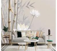XLMING Minimalista Dibujado A Mano Elegante Loto Blanco Bambú 3D Papel Pintado Tapiz Textura de Seda Oficina Comedor Sofá Dormitorio Sala Estar TV Fondo Pantalla-150cm×105cm
