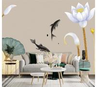 XLMING Minimalista Dibujado A Mano Peces Negros Lotos Blancos Elegante Jardín Acuático 3D Papel Pintado Tapiz Textura de Seda Oficina Comedor Sofá Dormitorio Sala Estar TV Fondo Pantalla-150cm×105cm