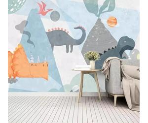 XLMING Minimalista Dibujo A Mano Dibujos Animados Dinosaurios Planetas Volcanes 3D Papel Pintado Tapiz Textura de Seda Oficina Comedor Sofá Dormitorio Sala Estar TV Fondo Pantalla-250cm×170cm